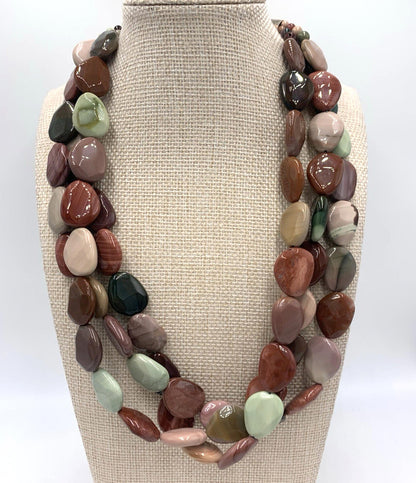 New Old Stock Jay King DTR Multi Color Jasper Sterling Silver 3 Strand Necklace
