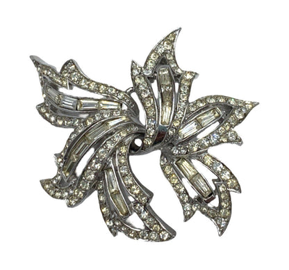 Marcel Boucher Rhodium Plated Clear Rhinestone Leaf Brooch