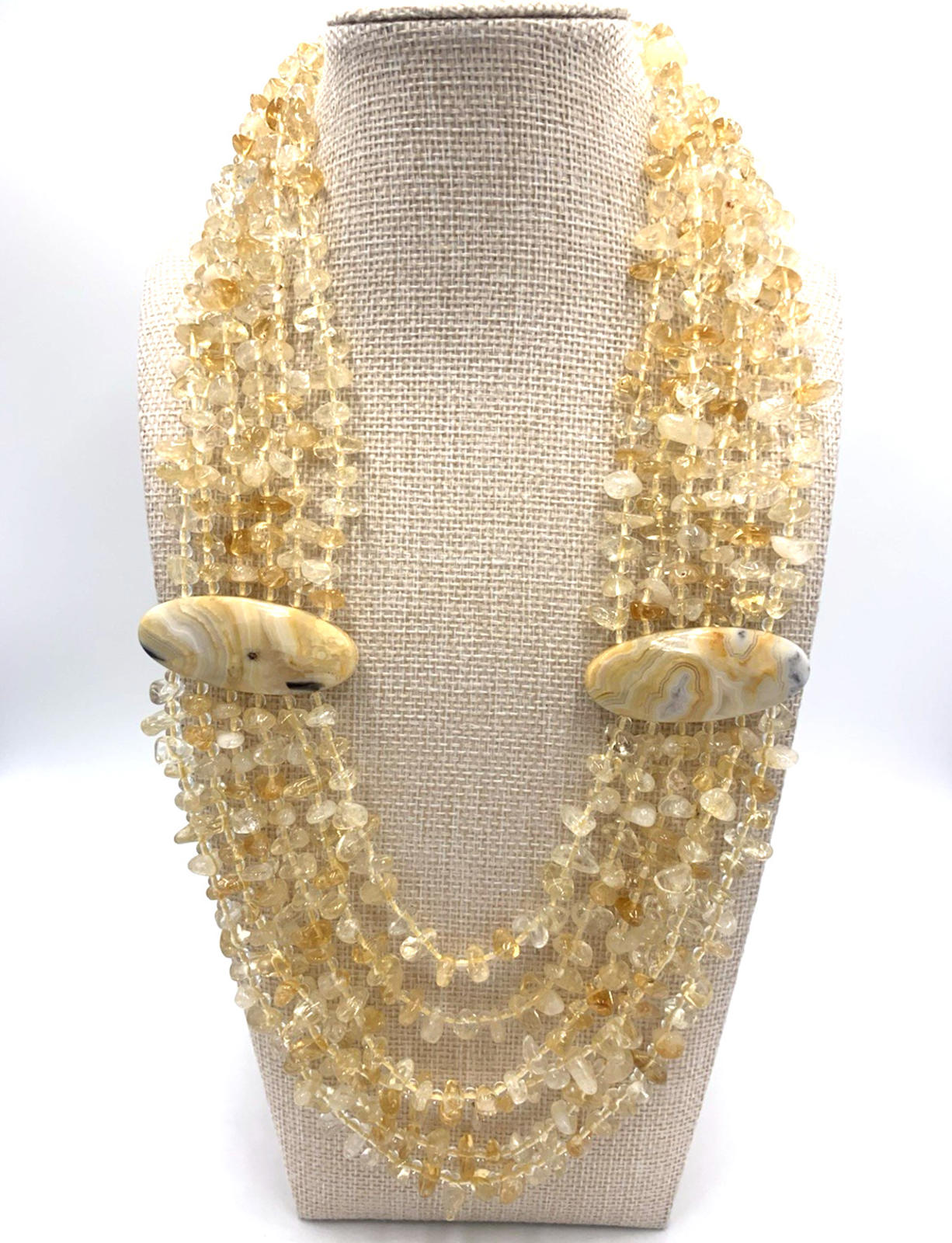 Multi Six Strand Citrine Large Agate Stone Sterling Silver Clasp Necklace 20.5"