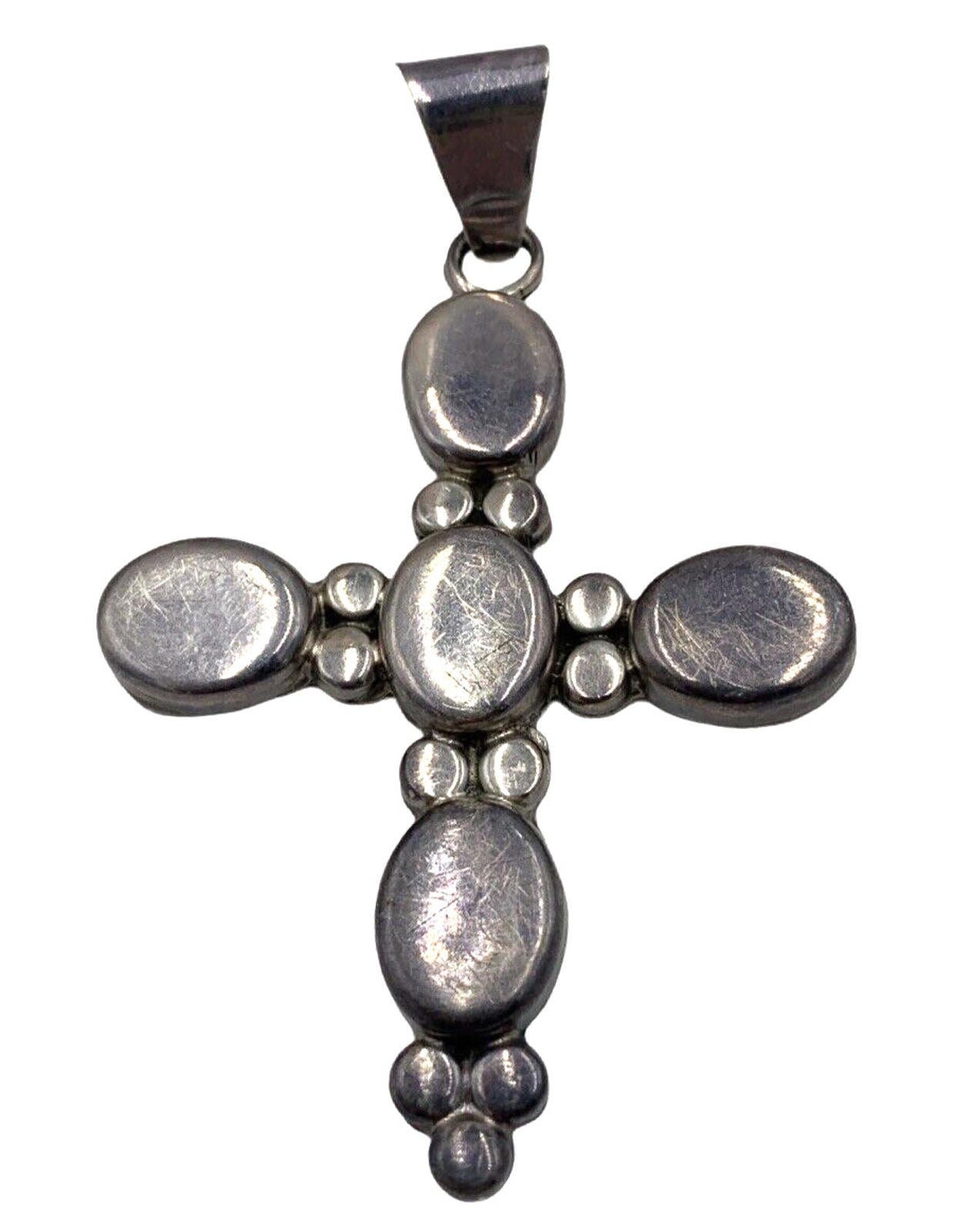 Vintage Taxco Mexico Large Cross Pendant Solid Sterling Silver Southwestern