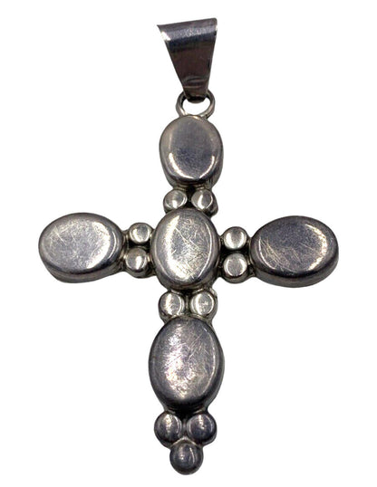 Vintage Taxco Mexico Large Cross Pendant Solid Sterling Silver Southwestern