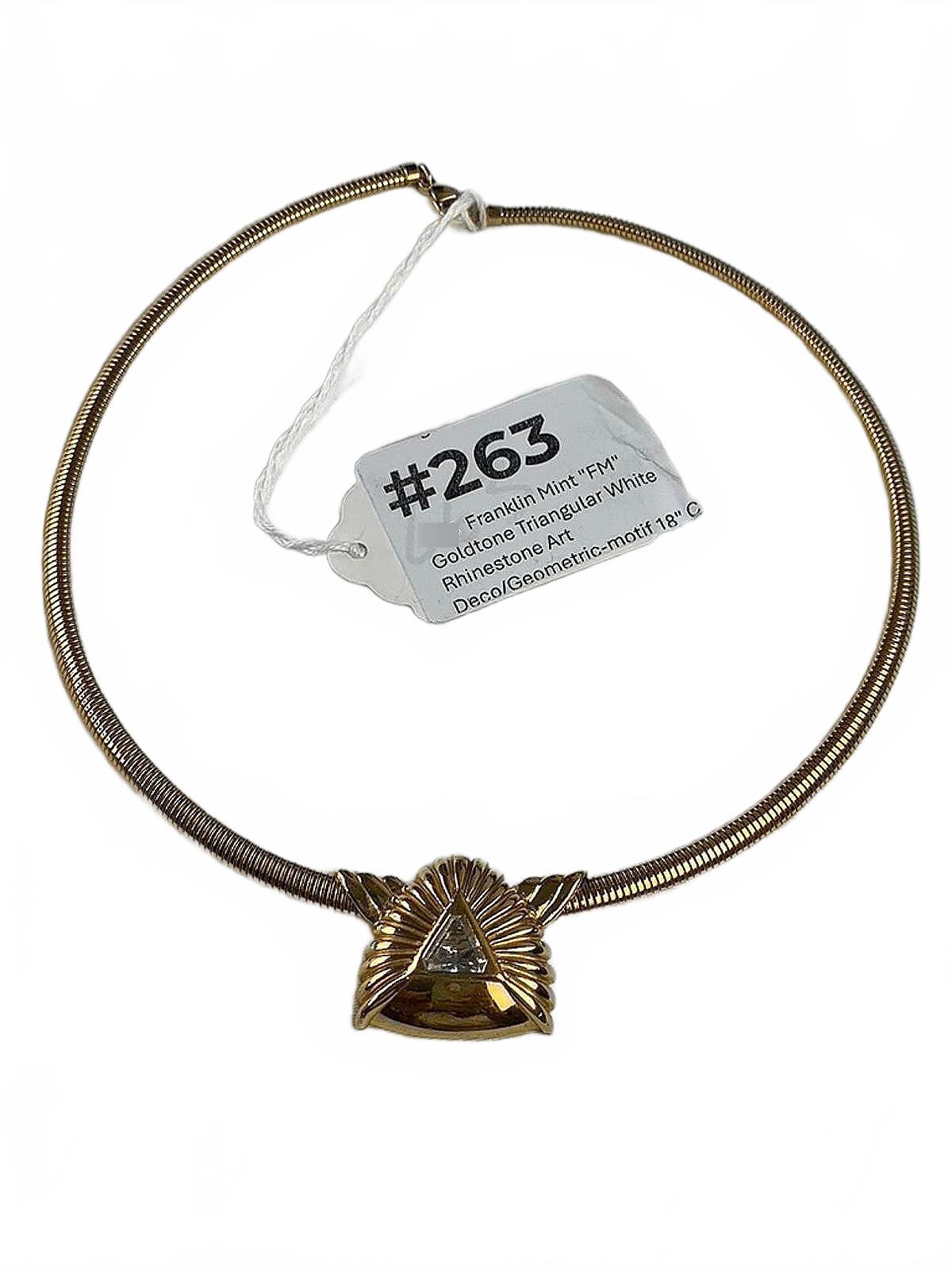 Franklin Mint Goldtone Triangular White Rhinestone Art Deco Geometric Necklace