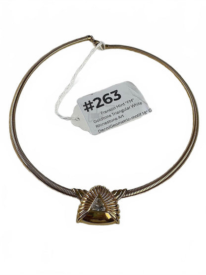 Franklin Mint Goldtone Triangular White Rhinestone Art Deco Geometric Necklace