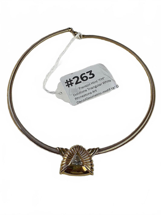 Franklin Mint Goldtone Triangular White Rhinestone Art Deco Geometric Necklace