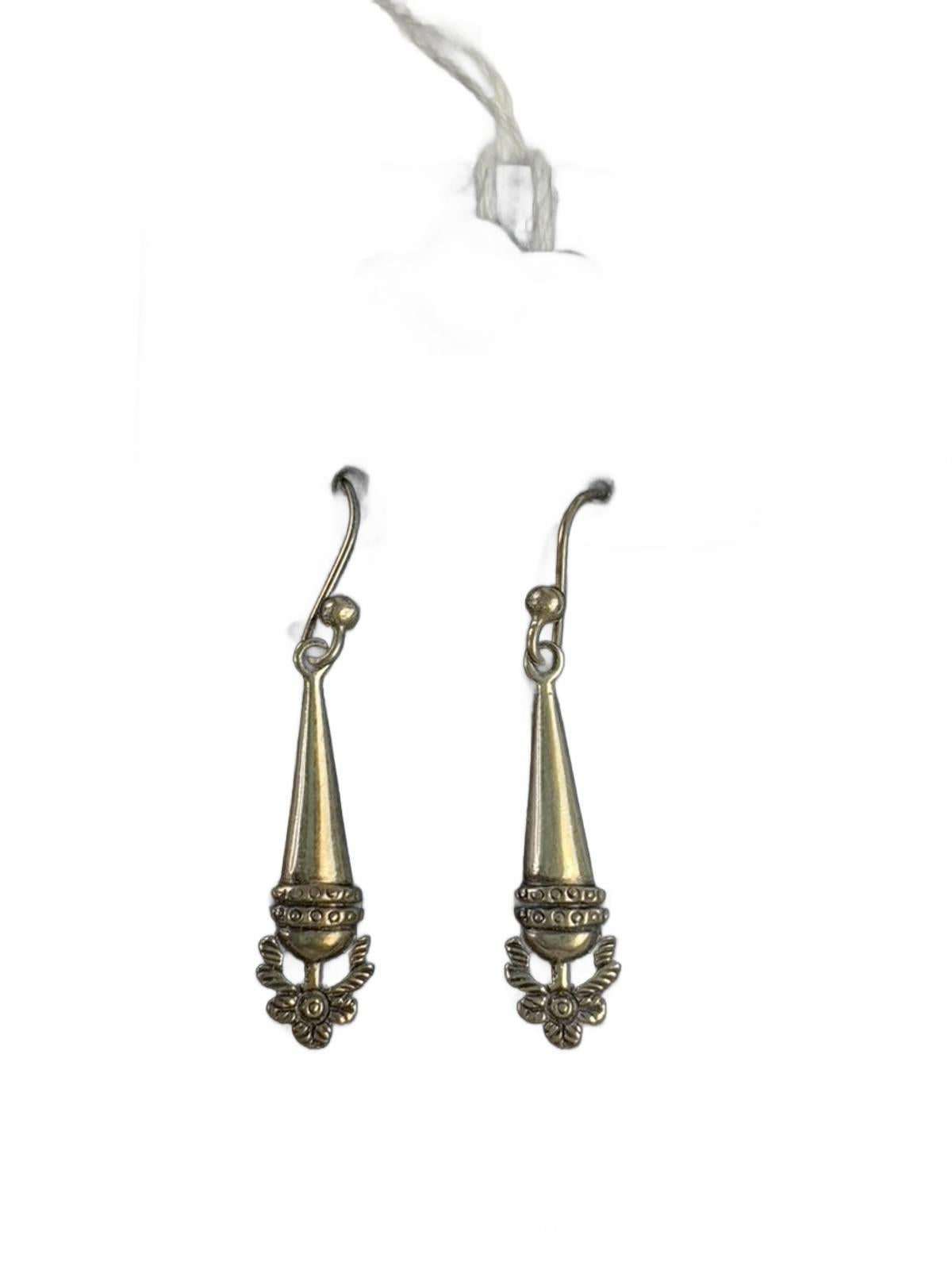 925 Sterling Silver Engraved Teardrops Floral Articulated Dangle Hook Earrings