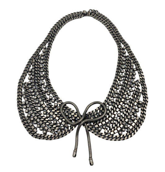 Dannijo Stella Designer Runway Silver Tone Metal Bib Necklace Chain Collar Bead