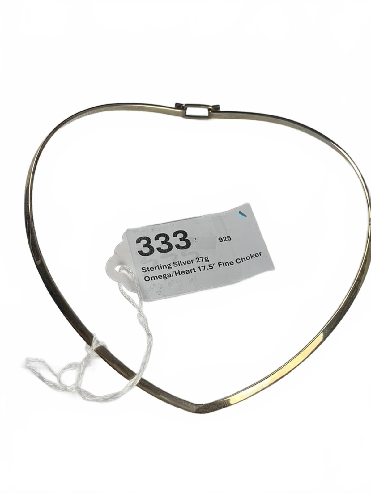 925 Sterling Silver Omega Contoured Heart Choker
