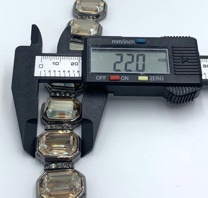 Vintage JUDITH LEIBER Champagne Tone Rhinestone Statement Runway Bracelet 7.5”