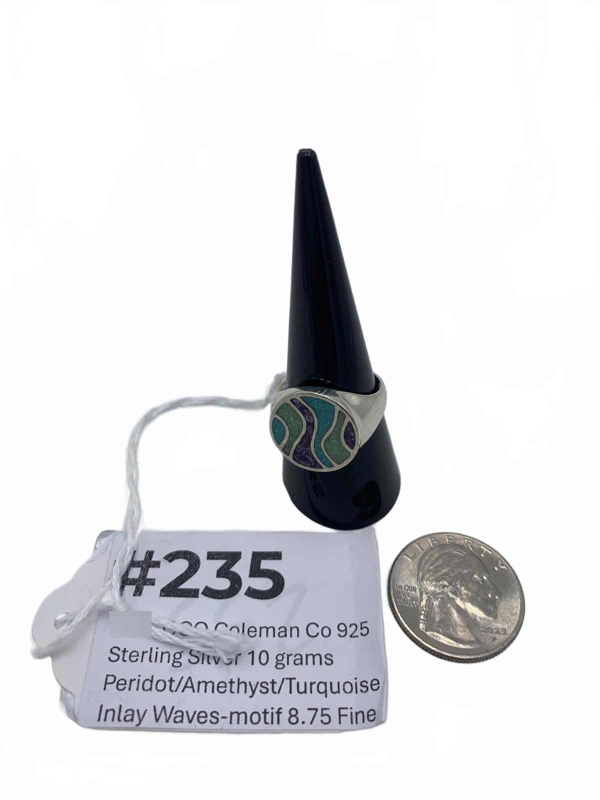 Coleman Co Sterling Silver Ring with Turquoise, Amethyst & Peridot INlay