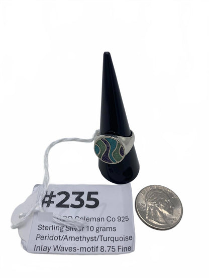 Coleman Co Sterling Silver Ring with Turquoise, Amethyst & Peridot INlay