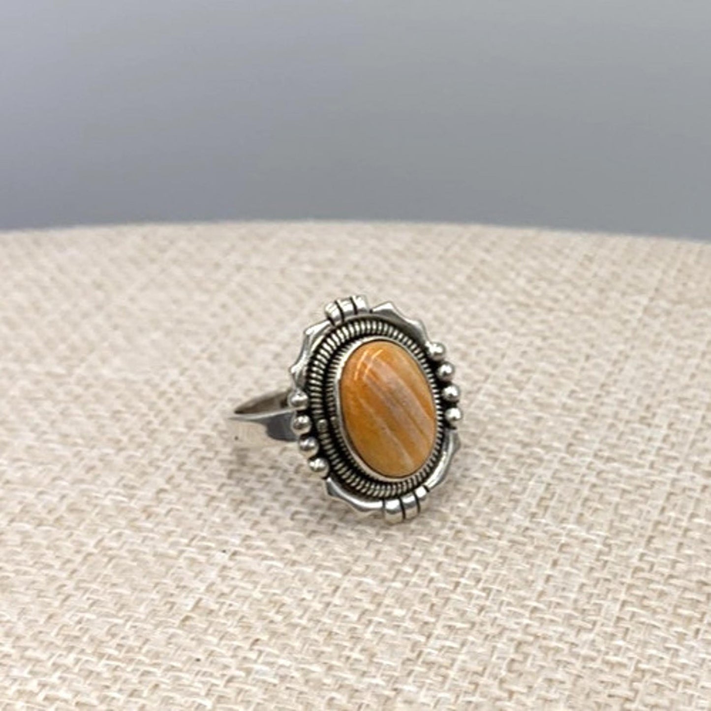 New Old Stock Native American Orange Spiny Oyster Turquoise Ring Sterling Silver