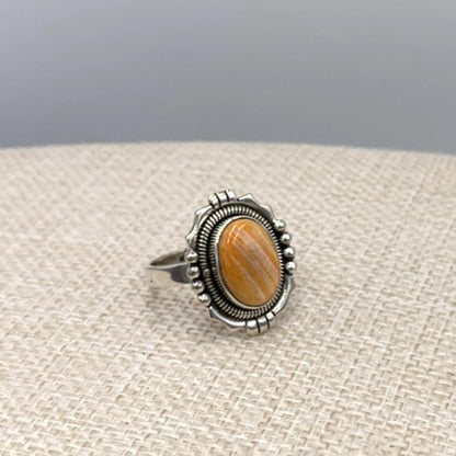 New Old Stock Native American Orange Spiny Oyster Turquoise Ring Sterling Silver