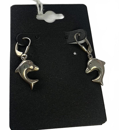 925 Sterling Silver Cartoon Dolphin Locking Hook Earrings