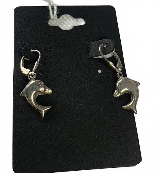925 Sterling Silver Cartoon Dolphin Locking Hook Earrings