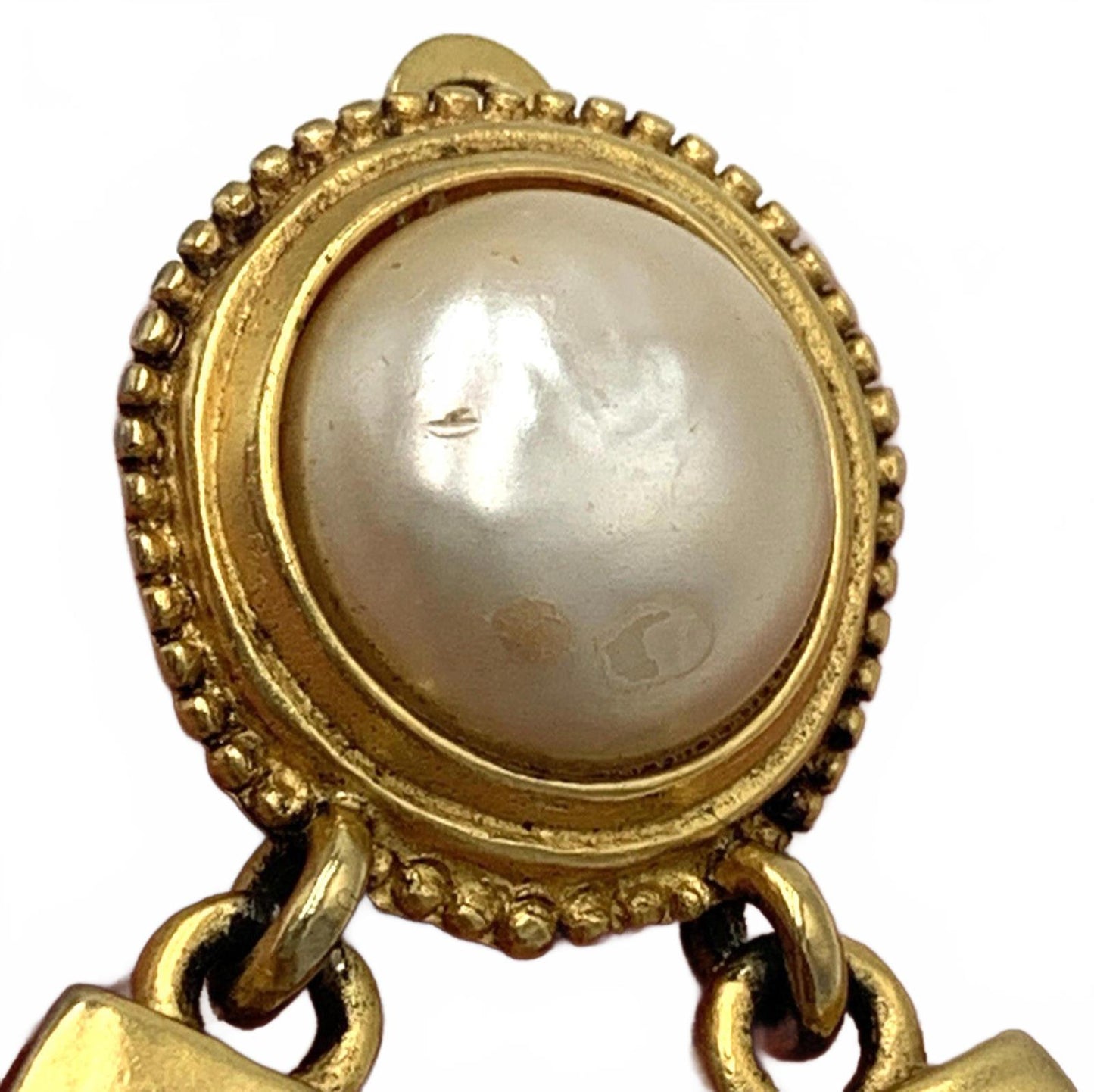 Vintage Karl Lagerfeld Gold Tone Faux Pearl Horseshoe Door Knockers Earrings