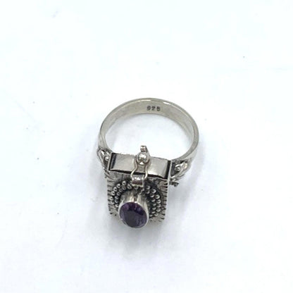 Vintage Art Deco Amethyst Poison Pill Pull Out Drawer Box Sterling Silver Ring