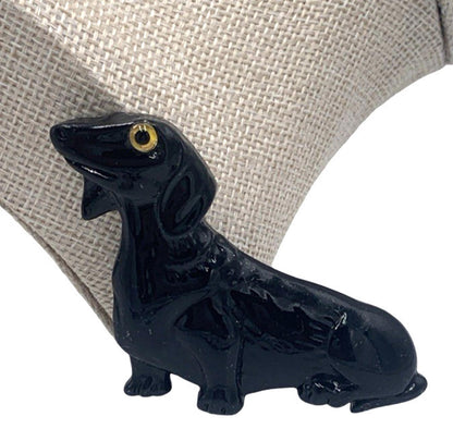 Vintage Daschund Hound Black Lucite Dog Brooch/Pin Mid century Rare