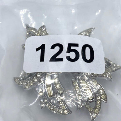 Marcel Boucher Rhodium Plated Clear Rhinestone Leaf Brooch