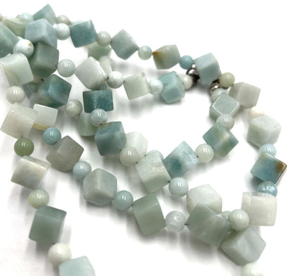 DTRJay King Mine Finds Larimar Cube Beaded Necklace Rare OOAK