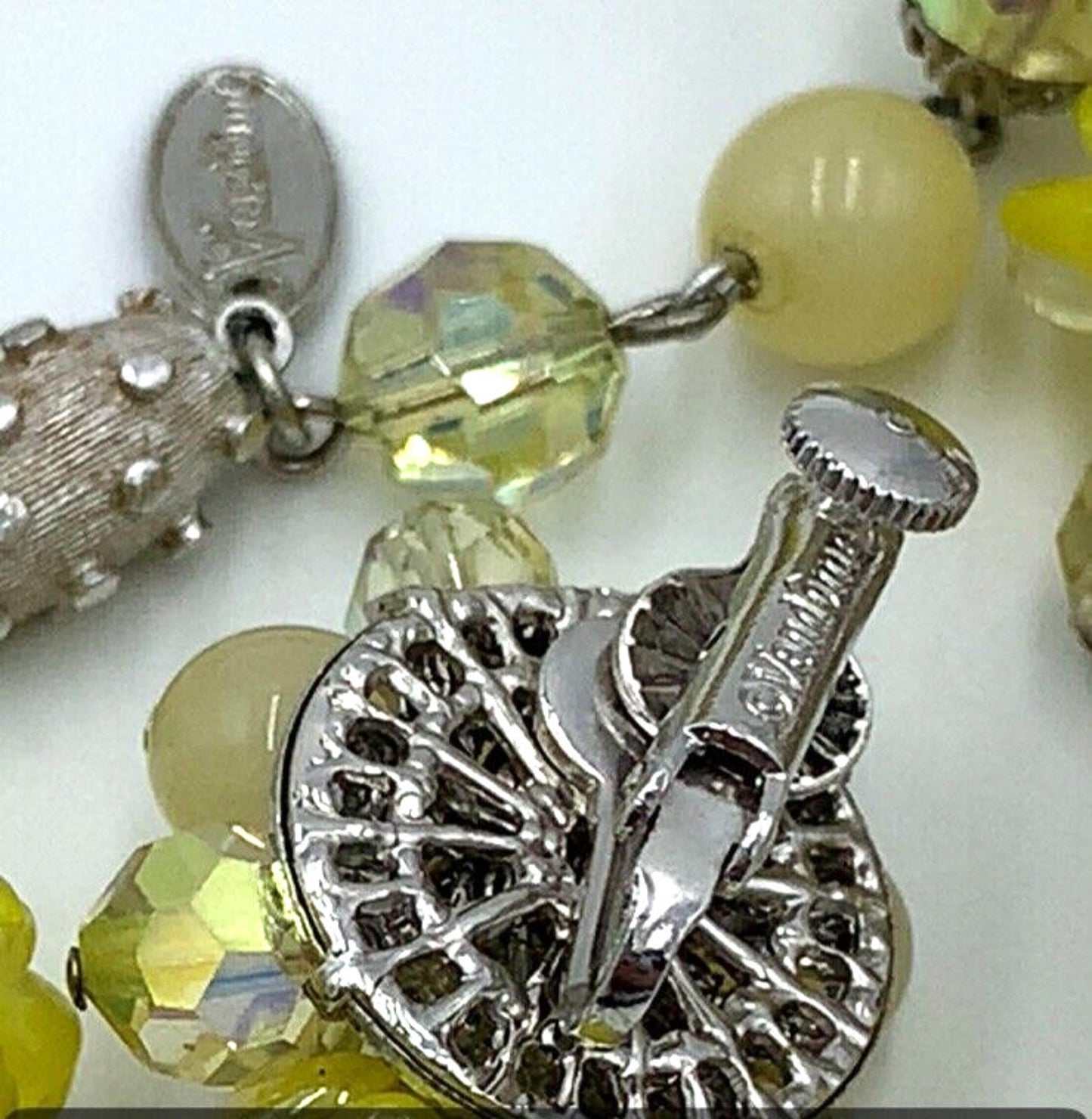 Vintage Vendome Set Yellow Glass Bead Cluster AB Necklace & Earrings Rare OOAK