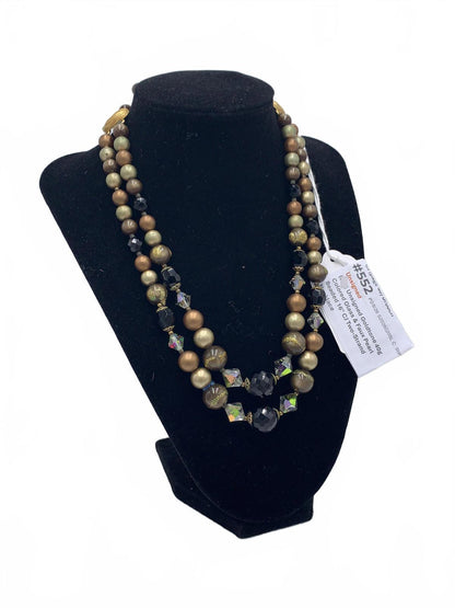 Unsigned Goldtone 40g Colored Glass & Faux Pearl Beaded 16" Two-Strand Necklace