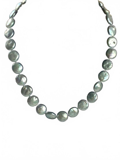 Sterling Silver Freshwater Coin Pearls Beaded Strand Earrings & Necklace