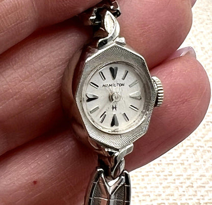 Hamiliton R.G.P. 10K Gold Mechanical Wind Silver Tone Women's Watch Runs 6.25"