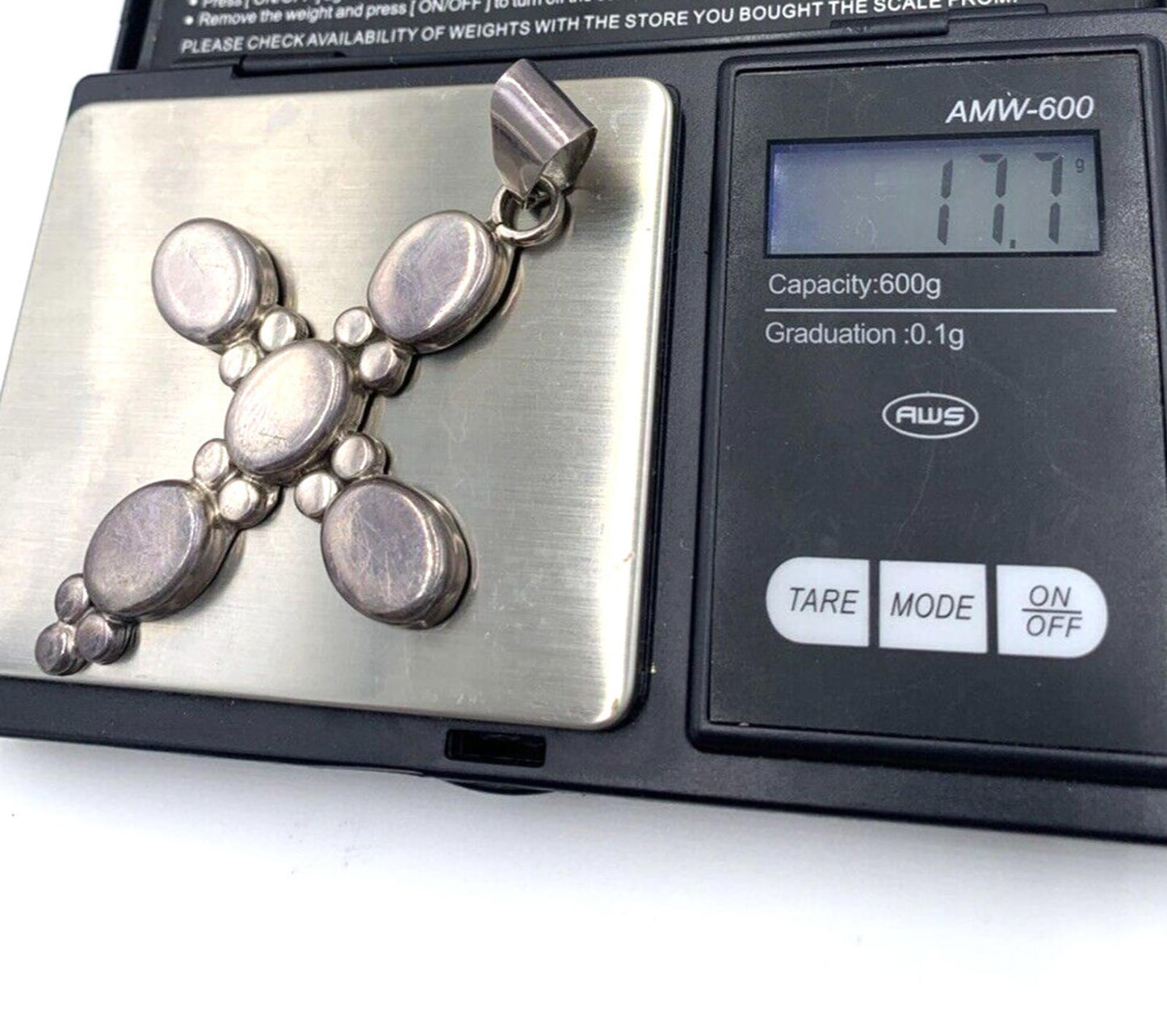 Vintage Taxco Mexico Large Cross Pendant Solid Sterling Silver Southwestern