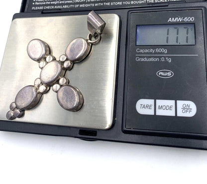 Vintage Taxco Mexico Large Cross Pendant Solid Sterling Silver Southwestern