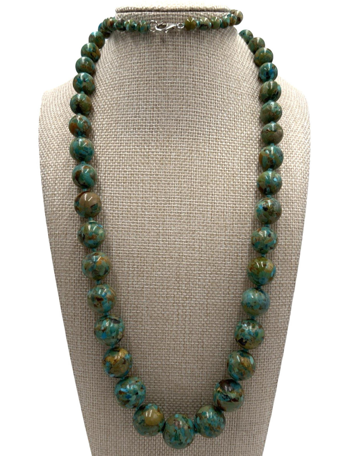 Dennis Kalisteo Navajo Turquoise Sterling Silver Artisan Graduated Necklace 34"