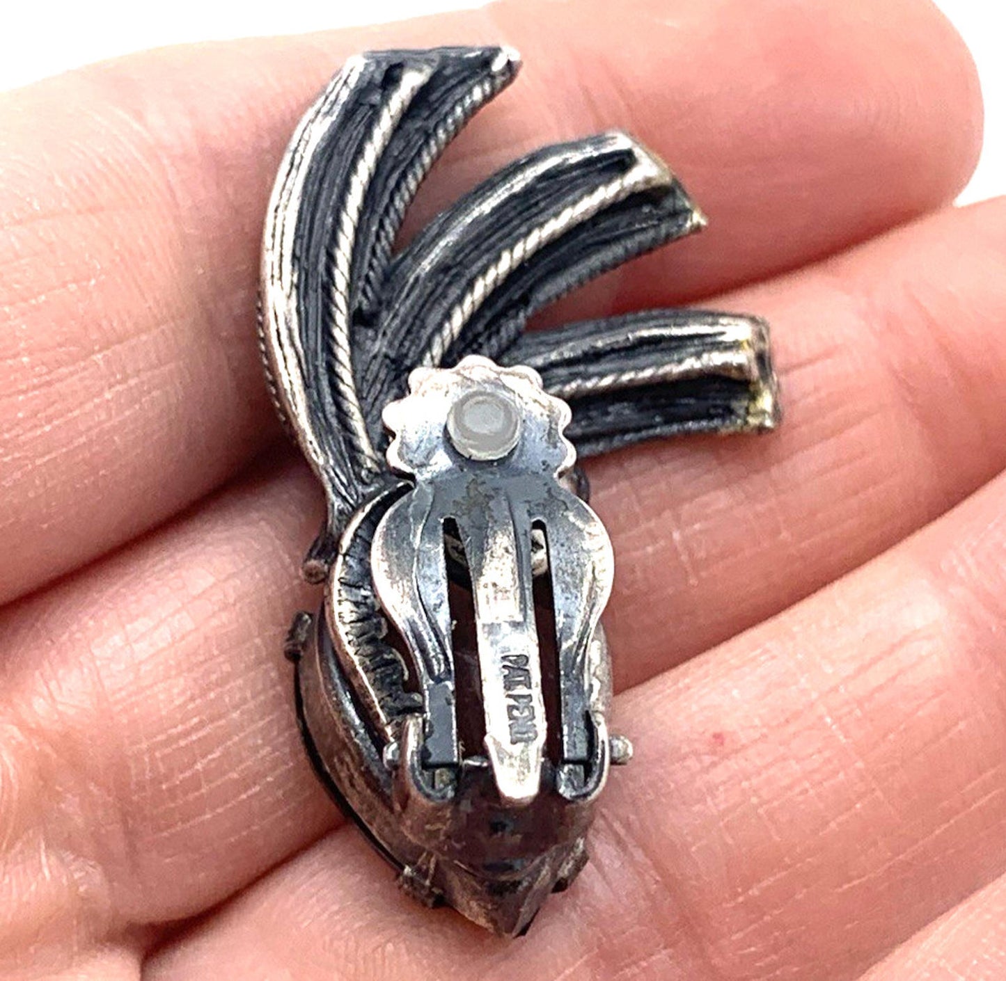 MCM Art Deco Rhinestone Teardrop Clip On Sterling Silver Earrings Patent Pending