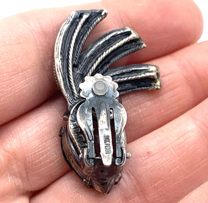 MCM Art Deco Rhinestone Teardrop Clip On Sterling Silver Earrings Patent Pending