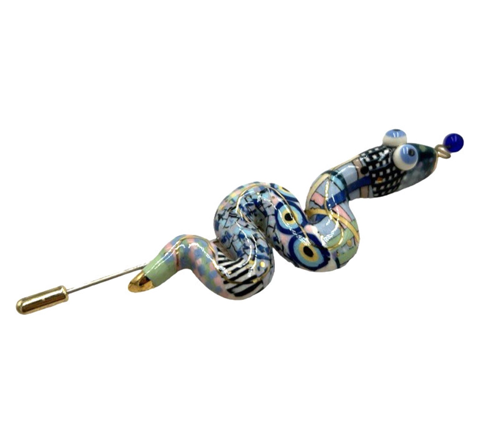 Stick Pin Snake Cynthia Chuang Porcelain Checkered Whimsical Snake Stick Pin ...