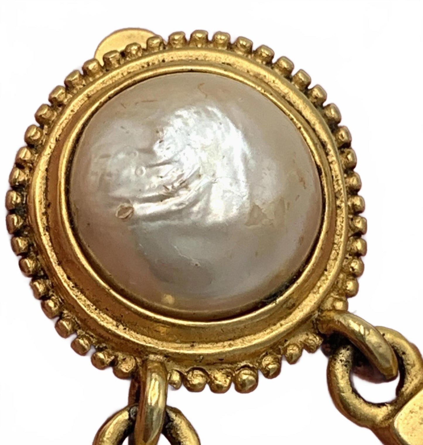 Vintage Karl Lagerfeld Gold Tone Faux Pearl Horseshoe Door Knockers Earrings