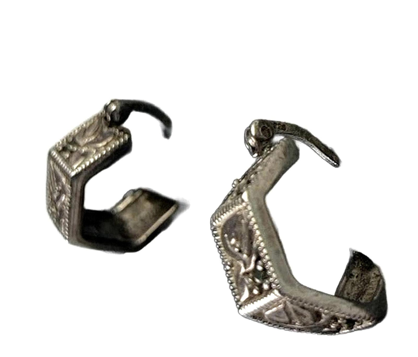 925 Thailand Sterling Silver Marcasite Hexagonal Carved Post/Clamp Earrings