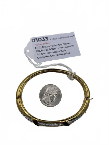 Nolan Miller Goldtone Black & White Rhinestone Art Deco/Abstract Clamp Bracelet