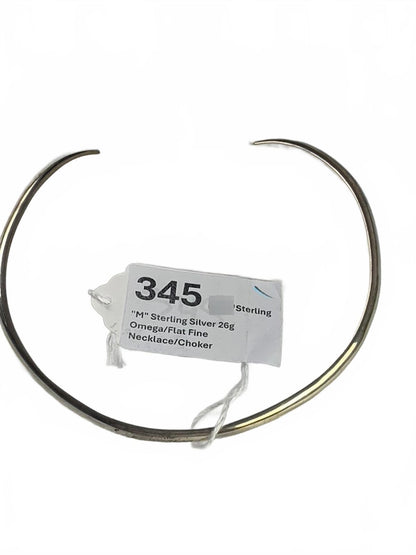 Sterling Silver Omega Flat Choker Necklace Marked "M"