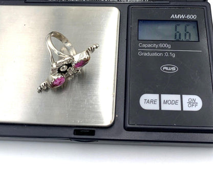 New Old Stock Native American Kingman Pink Dahlia Turquoise Sterling Silver Ring