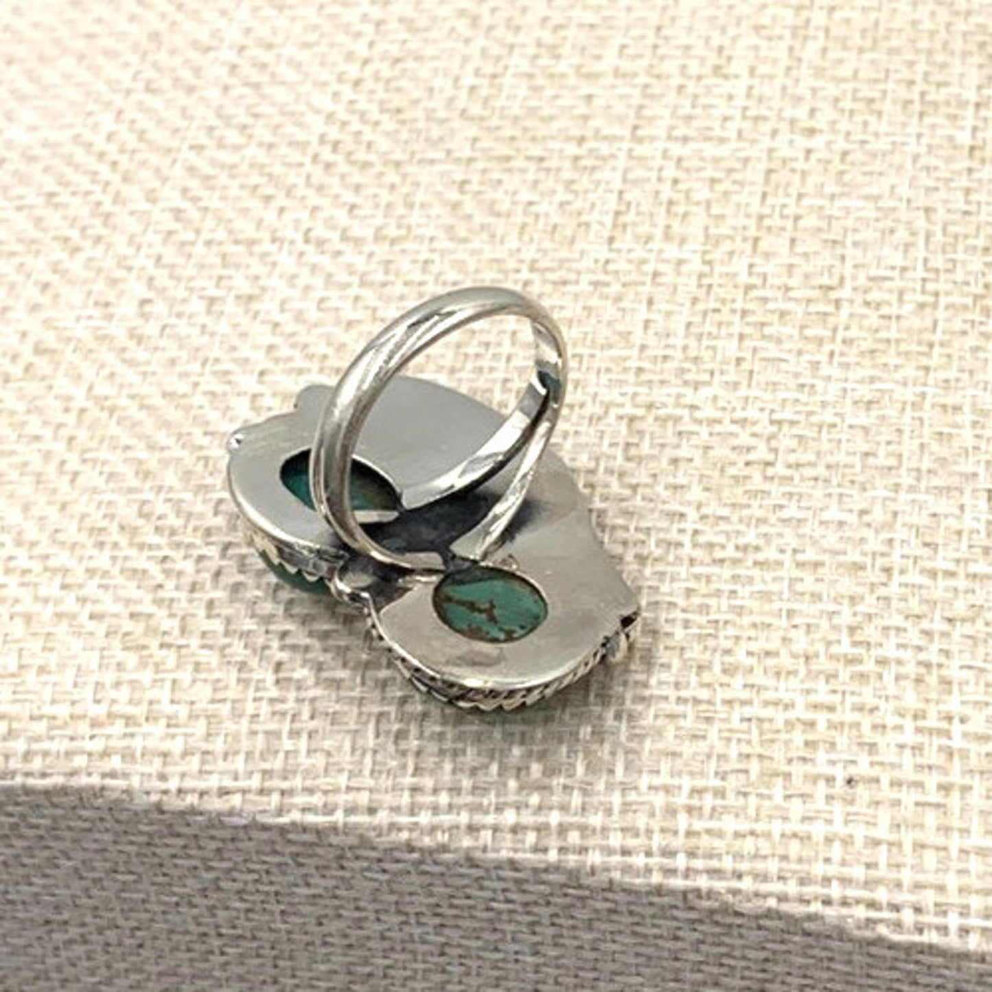 New Old Stock Native American Navajo Sterling Silver Double Green Turquoise Ring