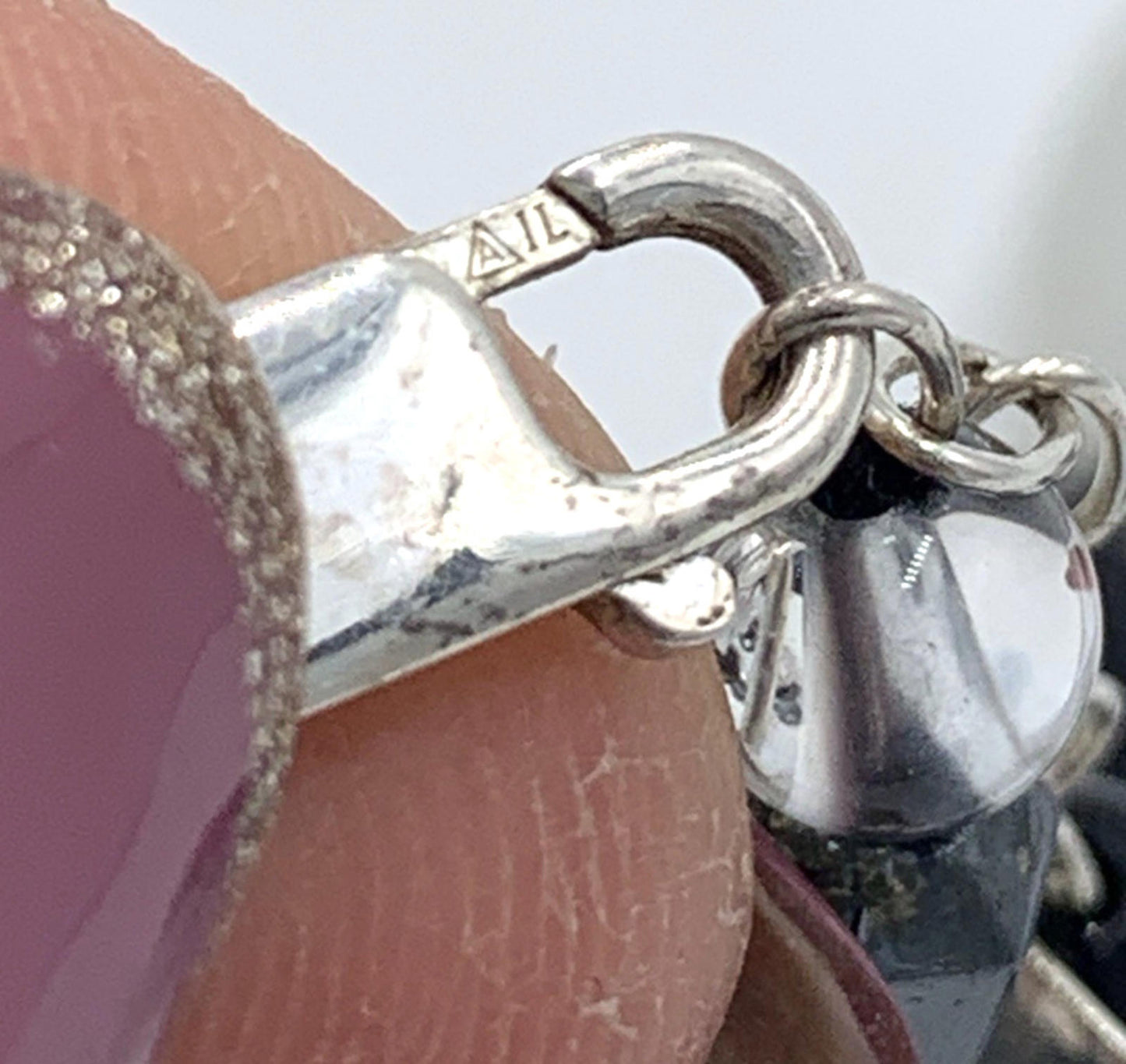 Nate & Etan Agate Crystal Hematite Gemstone Beaded Sterling Silver Necklace 30"