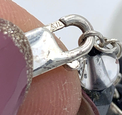 Nate & Etan Agate Crystal Hematite Gemstone Beaded Sterling Silver Necklace 30"