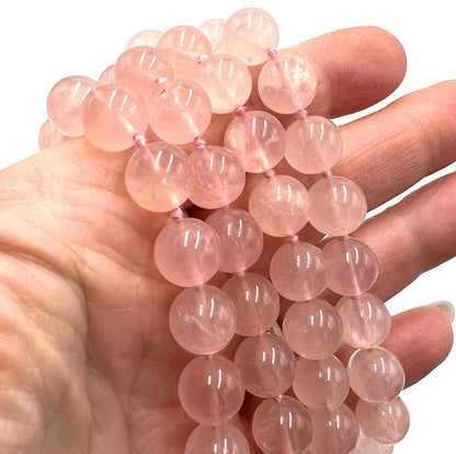 Vintage Chinese Export Rose Quartz Hand Knotted 10mm Beaded 30” Necklace