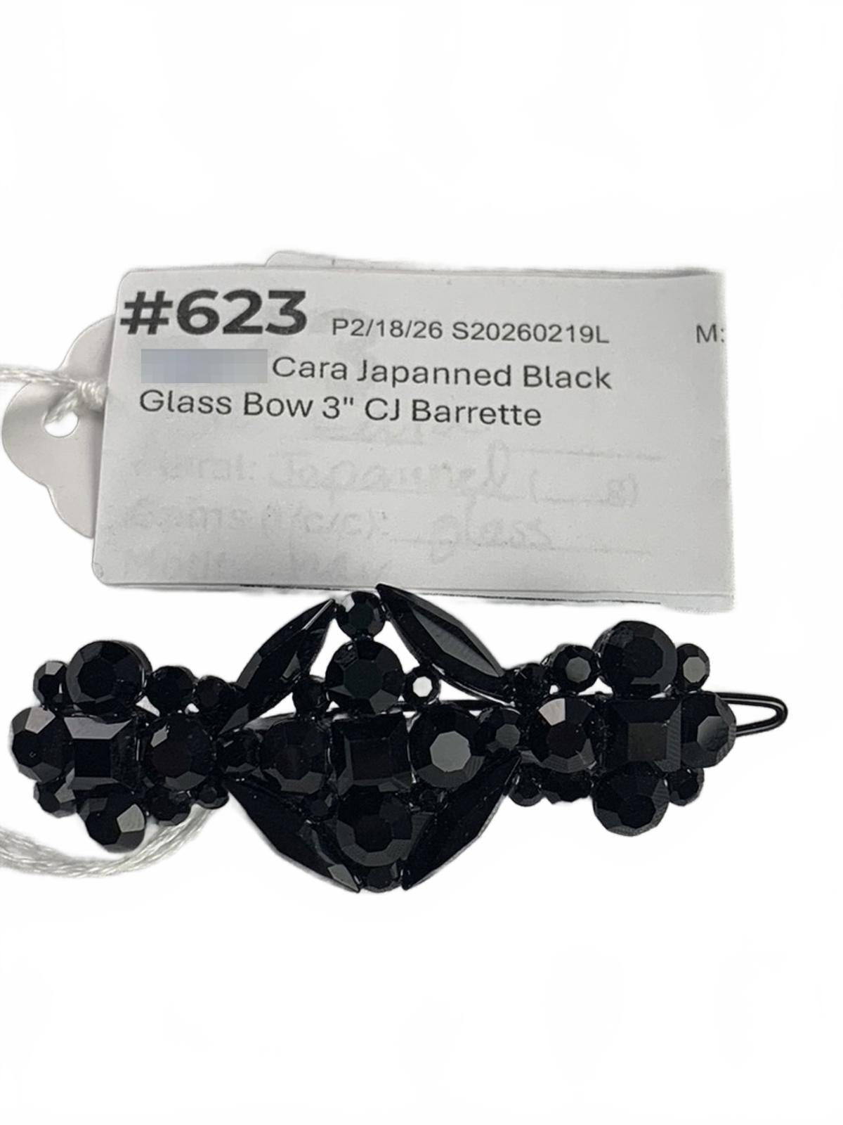 Cara Japanned Black Glass Bow Hair Barrette