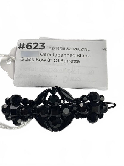Cara Japanned Black Glass Bow Hair Barrette