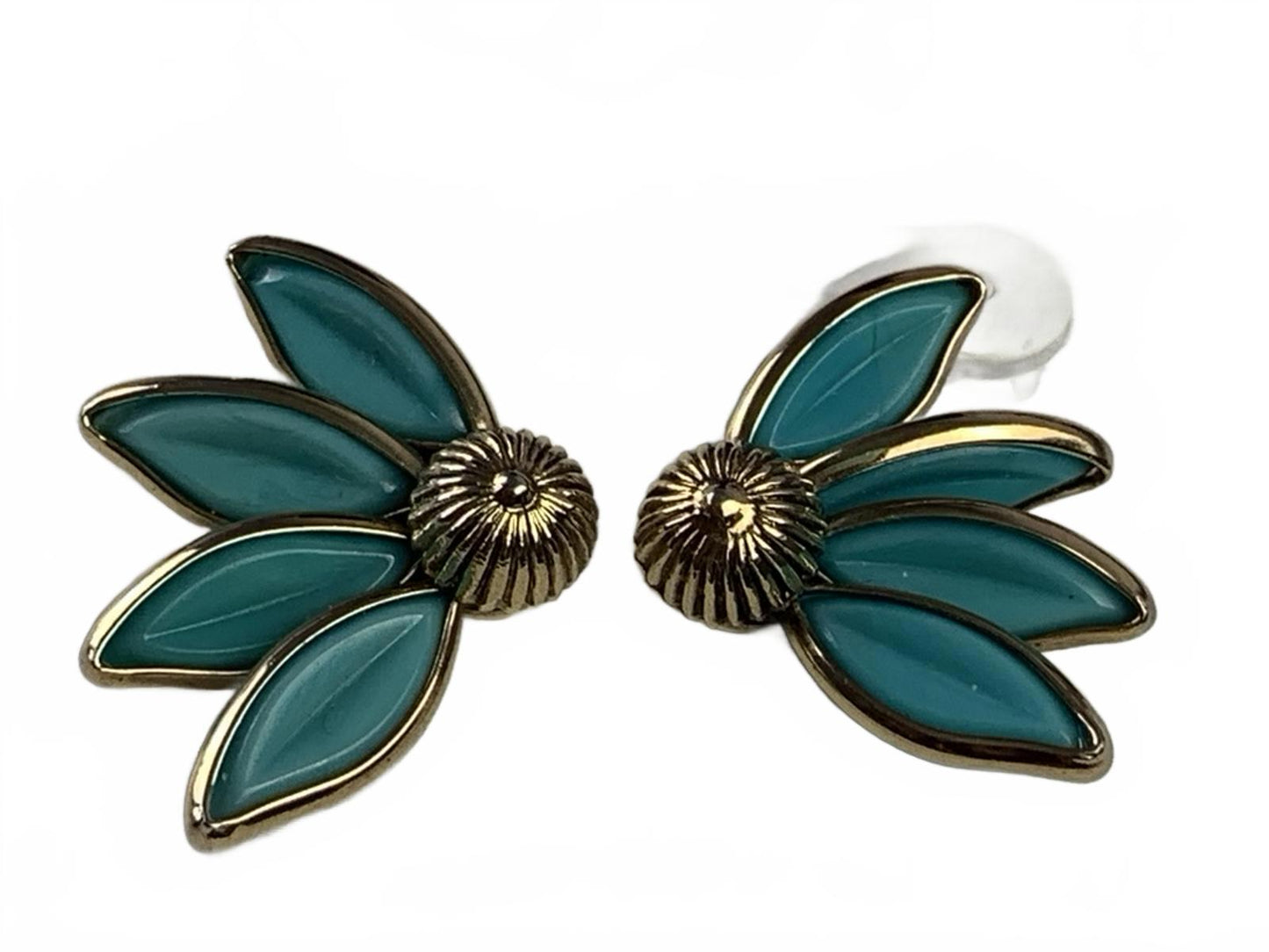 Crown Trifari Gold Plated Blue Glass Quarter-Daisy Clip-On Earrings