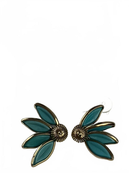 Crown Trifari Gold Plated Blue Glass Quarter-Daisy Clip-On Earrings