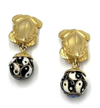 Glenn Miller Anne Turk Tree Frog Yin-Yang Cloisonné Earrings