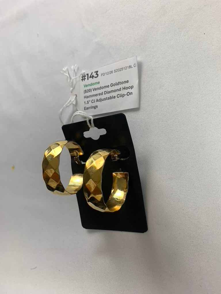 Vendome Goldtone Hammered Diamond Hoop Adjustable Clip-On Earrings