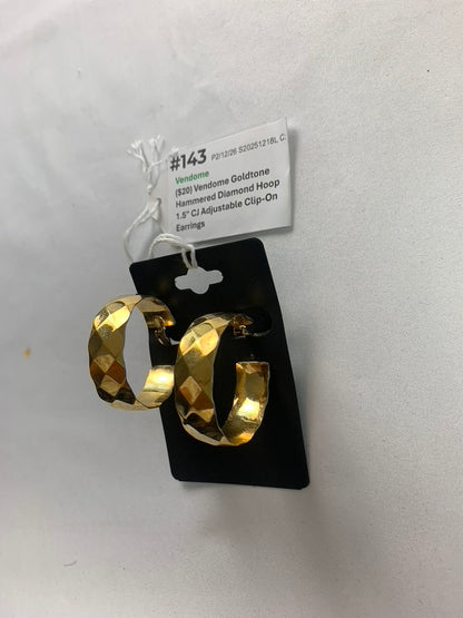 Vendome Goldtone Hammered Diamond Hoop Adjustable Clip-On Earrings