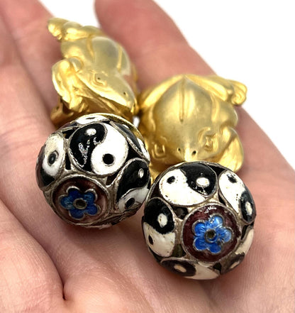 Glenn Miller Anne Turk Tree Frog Yin-Yang Cloisonné Earrings